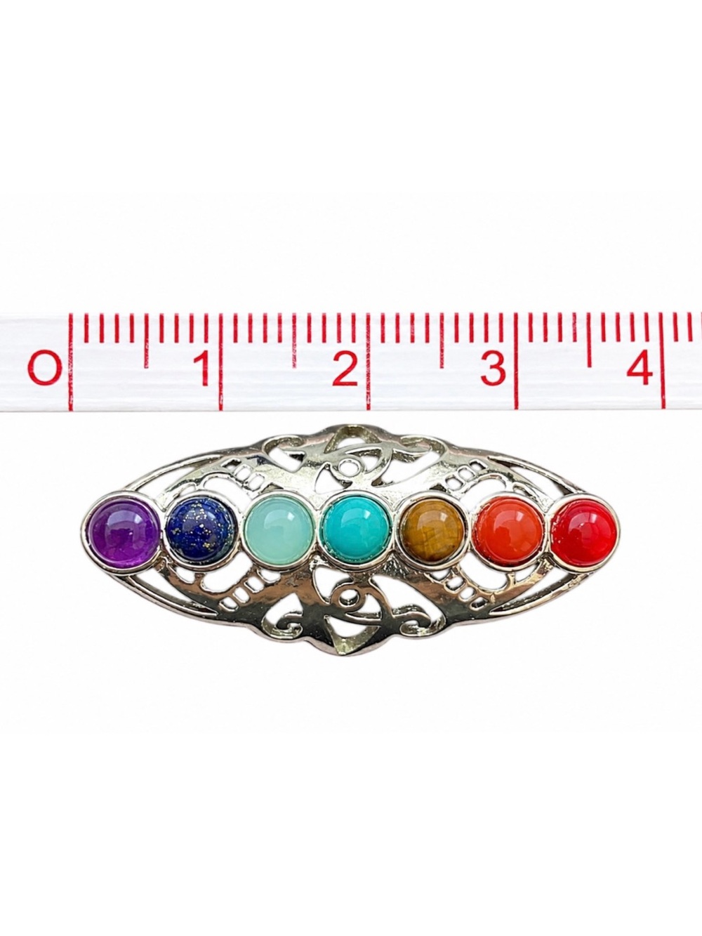 NWOT Rainbow Chakra Stone Ring Silver Tone Adjustable Boho Festival - Picture 9 of 11